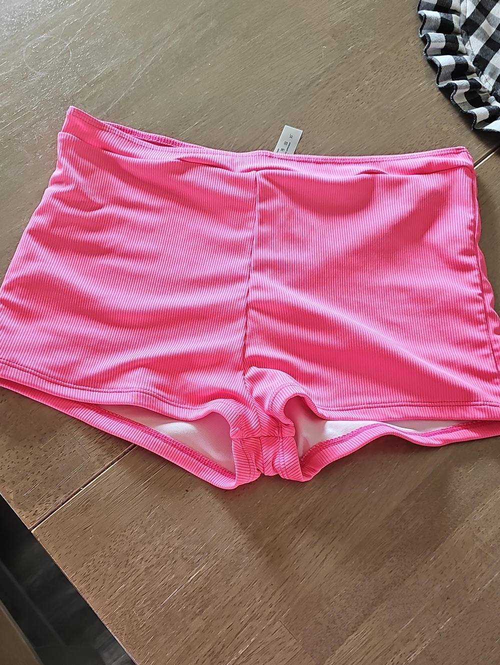 SHEIN Hot Pink Ribbed Swim Boyshorts